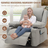 linting Faux Leather Recliner Chair with Heat and Massage Cup Holder, Overstuffed Swivel Rocker Recliner Chair Rocking Glider Chair, Light Grey