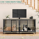 YITAHOME 71" Double Dog Crate Furniture with Divider, Wooden Large Dog Kennel with Flip-Top&4 Rotatable Bowls&2 Cushions, Dog Crate Furniture TV Stand for Medium Large Dogs, Grey YITAHOME