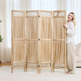 Privacy Screen Room Divider Panel - 67 Inch Tall Natural Wood Folding Partition Room Dividers, No-Assembly Required, Enhance Privacy and Aesthetic Appeal, Ideal for Home or Office Natural 4 Paned Svimi