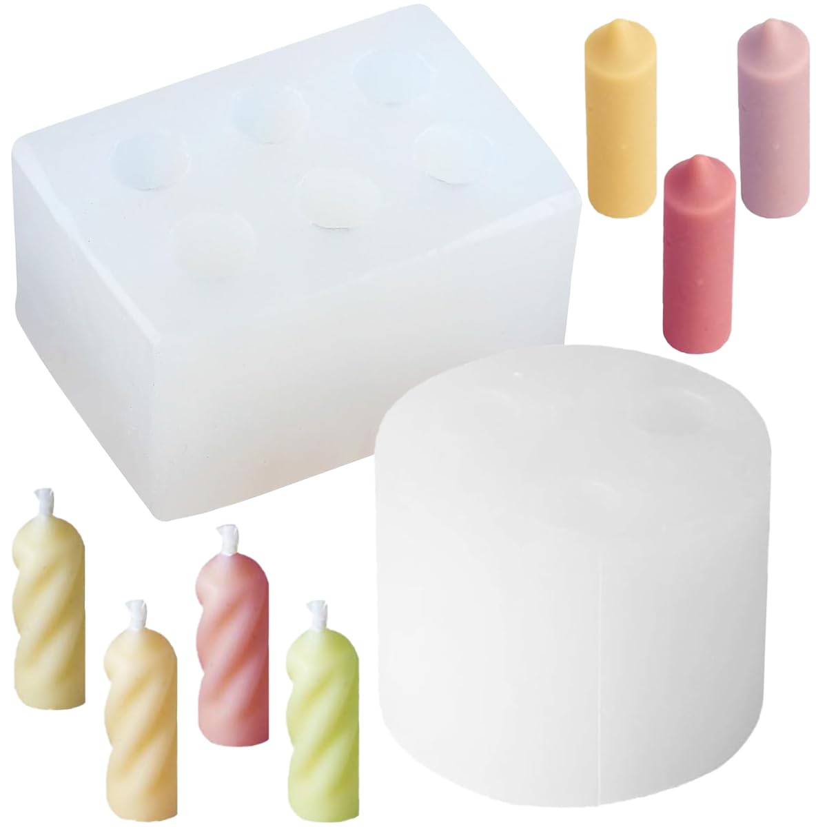 2 PCS Mini Long Cylinder Shape Mold Pillar Cylinder Shape Mold Silicone Candle Molds Mini Twisted Cylinder Mould for Candle Home Decoration Candle Making Birthday Cake Decor AddLotLot