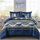 Anibedding Comforter Set King Size,8 Pieces Navy Blue Boho Bed in a Bag Patchwork Striped Comforter Set, Soft Microfiber Bedding Set for All Season(104"×90") Anibedding