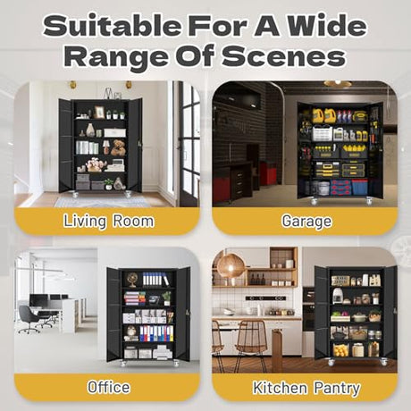 biosp 72" H Wide & Deep Garage Storage Cabinet with Wheels & Pegboards, Metal Storage Cabinet with Locking Door & Adjustable Shelves, Rolling Tool Cabinet for Garage, Shop, Office, 72"x43"x22" biosp