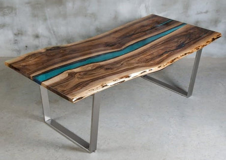 Rectangle Coffee Table with Transparent Epoxy Resin, Solid Walnut Wood and Black Metal Legs, for Living Room, Den, Office (39"L x 23.5"W) Generic