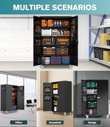 OREALLANDROL 72"x44"x22" Metal Garage Storage Cabinet with Wheels & Pegboards, Black Steel Locking Cabinet with 4 Adjustable Shelves, Rolling Tool for Garage, Basement, Home, Office OREALLANDROL