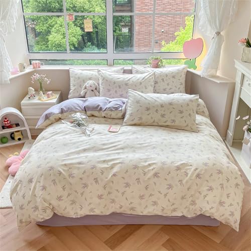 Sedefen Floral Duvet Cover Queen Size Lavender Purple Romantic Flower Bedding Set 3 Pcs Kids Boys Girls Women Spring Aesthetic Green Botanical Soft Breathable Comforter Cover with Zipper Closure Sedefen