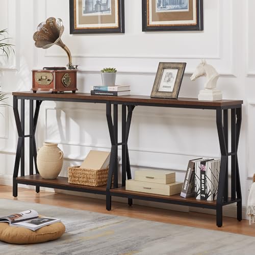 HOMISSUE Sofa Console Table, 70.9" Extra Long Sofa Table with 2-Tier Storage, Industrial Narrow Console Tables Behind Couch, Hallway Table for Entryway, Living Room, Rustic Brown HOMISSUE