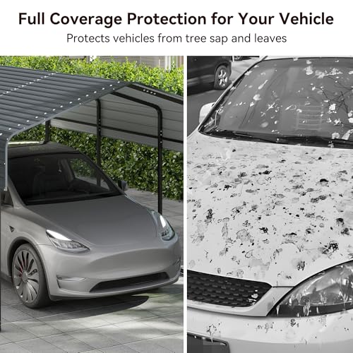 10x15FT Heavy Duty Metal Carport Canopy with Galvanized Steel Roof, Multi-Use Shelter Outdoor Garage for Car, Boat, Party,Gray PURARELAX