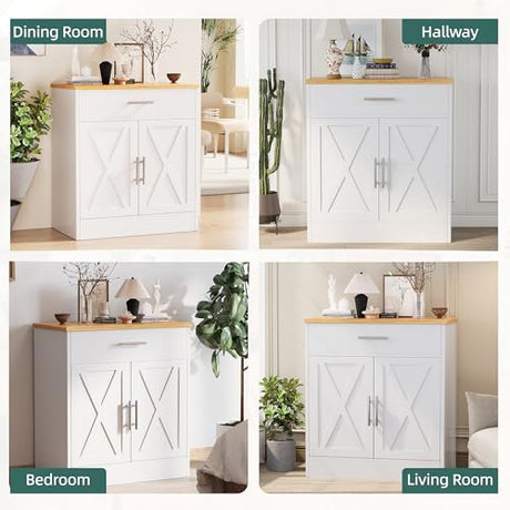 Shintenchi Farmhouse Storage Cabinets with Doors and Shelves,Kitchen Barn Door Storage Cabinet with Drawers,Coffee Bar Cabinet Buffest Sideboard for Dining Room,Bathroom,Entryway Shintenchi