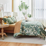 AIKASY 6-Piece Comforter Set Bed in a Bag, Twin Size, Green Leaf Pattern - Bedding Set with Comforter, Pillow Shams, Fitted Sheet, and Pillowcases - Soft and Cozy All-Season Bedding (Green) AIKASY
