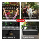 Keter Solana 70 Gallon Storage Bench Deck Box for Patio Furniture, Front Porch Decor and Outdoor Seating – Perfect to Store Garden Tools and Pool Floats, Graphite Keter