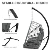 YITAHOME Hanging Egg Chair, Outdoor Patio Wicker Hammock Egg Chair Indoor with Cushion, Rattan Swing Chair 300lbs for Balcony, Garden Bedroom, Gray with Stand YITAHOME