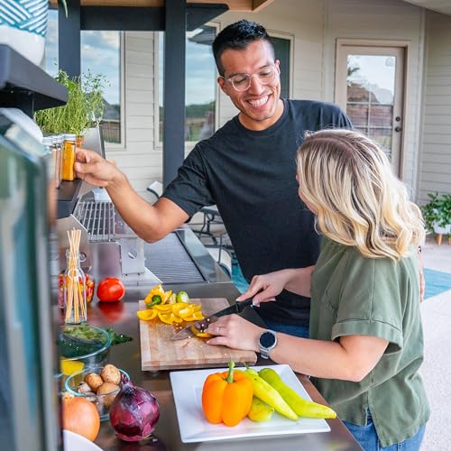 Backyard Discovery Fusion Flame Turn-Key Outdoor Kitchen with 38-inch Stainless Steel 5-burner Grill Island, Sear Zone, Infrared Burner, Outdoor-Rated Refrigerator, Storage, Steel Roof for Deck, Patio Backyard Discovery