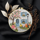 Country cottage with Flowers Embroidery Kits,Adults DIY Handmade Hand Embroidery Starter Kits with Stamped Embroidery Pattern,for Beginners Starter Lover Hand Stitch with Embroidery Skill Techniques