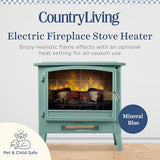 Country Living Infrared Freestanding Electric Fireplace Stove Heater in Mineral Blue | Multiple Flame Colors, Metal Design with Faux Wooden Logs | Alexa/WiFi Enabled, Remote Control Country Living