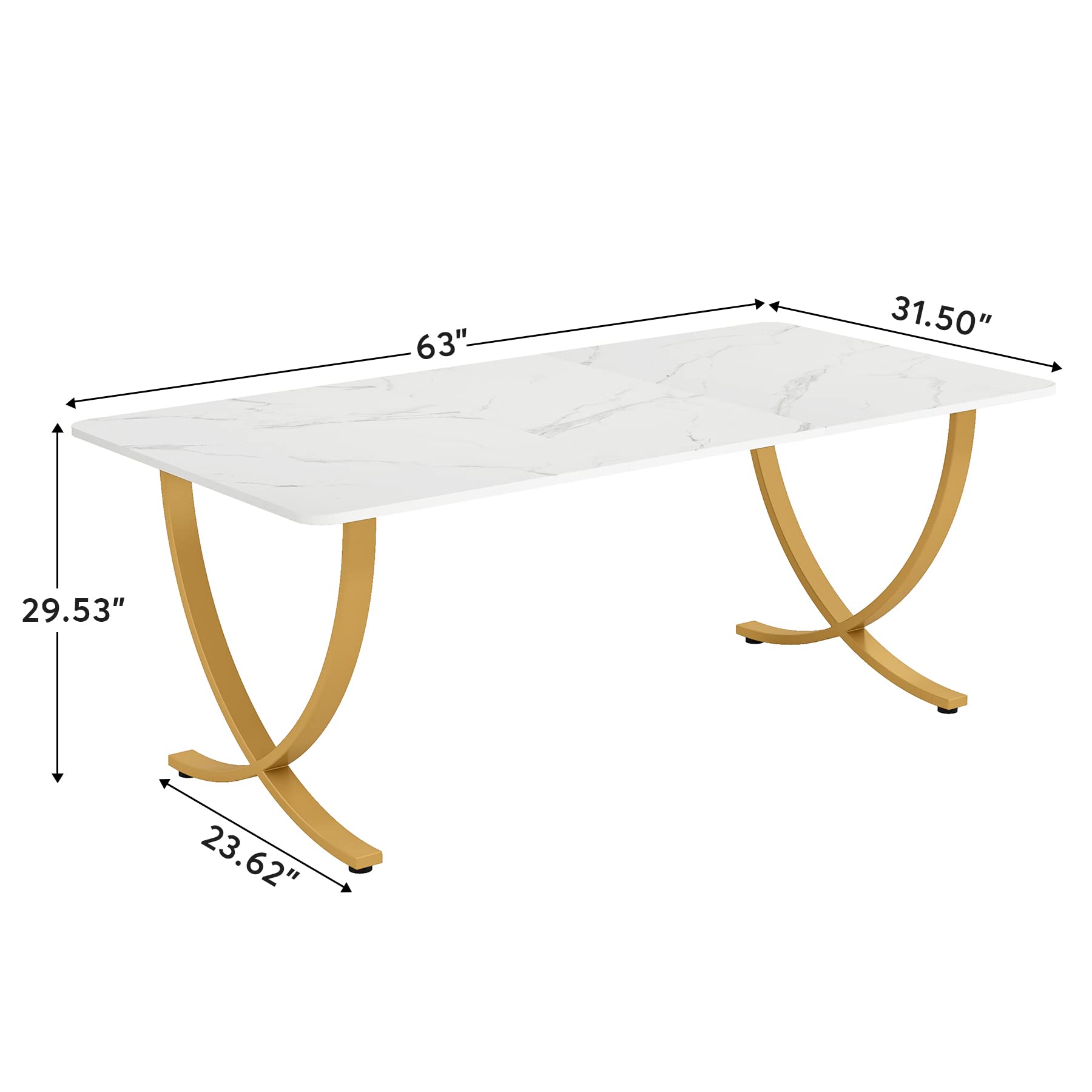 Tribesigns Executive Desk, 63” W x 31.5” D Large Office Desk, Modern Computer Desk Conference Table Meeting Room Table, Business Furniture for Home Office, White and Gold - WoodArtSupply