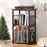 Simple Trending Record Player Stand, 3 Tiers Tall Side Table, Turntable Table with Vinyl Record Storage Up to 200 Albums, Rustic Brown Simple Trending