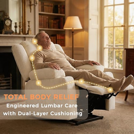 IKAKOS Heavy Duty Power Lift Recliner Chair for Elderly, 400lbs Capacity Massage and Heat Recliner, Soft Corduroy 160° Reclining Electric Stand Up Chair, USB & Type-C, Memory Foam, Cup Holders IKAKOS