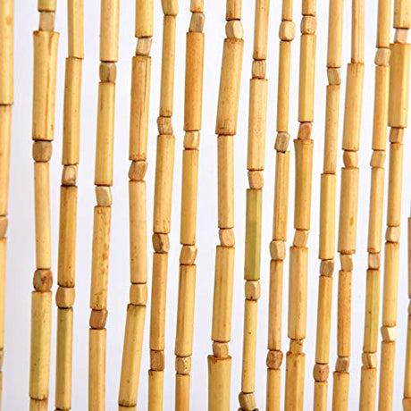FlavorThings 36inch x 79inch Natural Wood and Bamboo Beaded Curtain Room Divider -Plain Design-Bamboo and Wooden Doorway Beads-Boho Bohemian Curtain 38 Strands (Nature) FlavorThings
