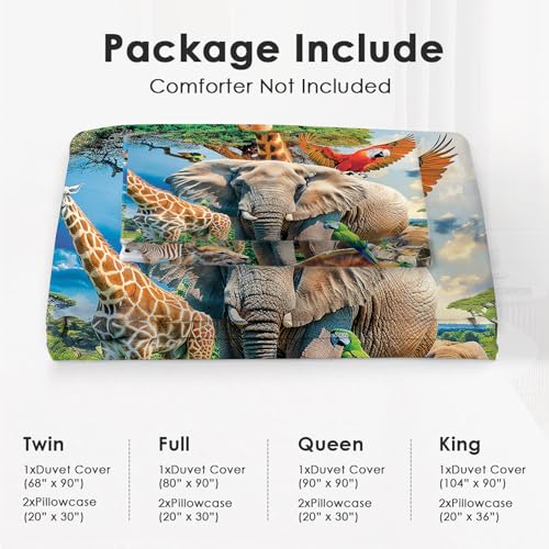 Funny Animals Bedding Set 3 Pieces Soft Lightweight Microfiber Zoo Print Bedspread Coverlet Set Jungle Elephant Giraffe Duvet Cover Twin Full Queen King Comforter Bed Set for Girls Boy Women Men exroozy
