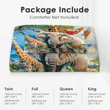 Funny Animals Bedding Set 3 Pieces Soft Lightweight Microfiber Zoo Print Bedspread Coverlet Set Jungle Elephant Giraffe Duvet Cover Twin Full Queen King Comforter Bed Set for Girls Boy Women Men exroozy