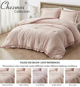 Chezmoi Collection Nora Blush Comforter Set Twin Size 2-Piece Lightweight Soft Stone-Washed Ruffled Shabby Chic Bedding for All Season Chezmoi Collection