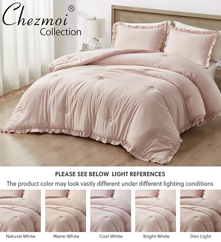 Chezmoi Collection Nora Blush Comforter Set Twin Size 2-Piece Lightweight Soft Stone-Washed Ruffled Shabby Chic Bedding for All Season Chezmoi Collection