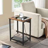 CADUKE Nightstand with Charging Station, Small Bedside Table with USB Ports and Power Outlets, Industrial Brown Side Table for Bedroom, Living Room, Farmhouse CADUKE
