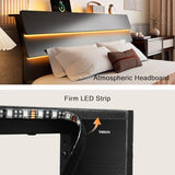 Einhomn Floating Bed Frame King with Led Lights & Charging Station, King Size Platform Bed Frame w/Storage Headboard, Heavy Slats Support, No Box Spring Needed, Easy Assembly, Black Einhomn