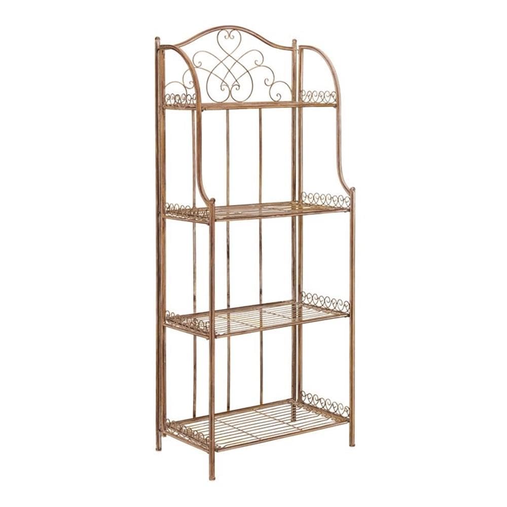 SAFAVIEH PAT5014A Collection Amaris Rusty Orange Wrought Iron 4 Tier Outdoor Bakers Rack Shelve Safavieh