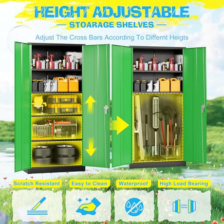 Pataku Metal Storage Cabinet, 72" Garage Cabinet with Doors and Shelves Lockable Steel Multifunctional Cabinets, File Cabinets for Home, Office, Warehouse(Black Green) Pataku