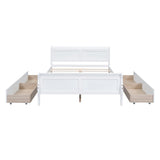 Harper & Bright Designs Full Size White Platform Bed with 4 Storage Drawers and Elegant Headboard Harper & Bright Designs