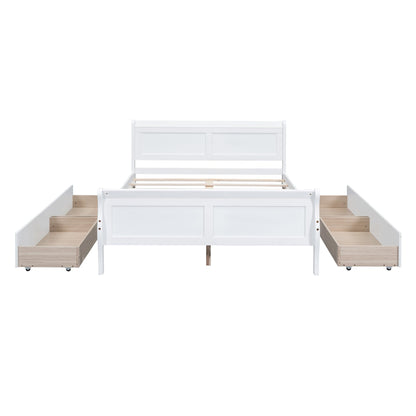 Harper & Bright Designs Full Size White Platform Bed with 4 Storage Drawers and Elegant Headboard - WoodArtSupply