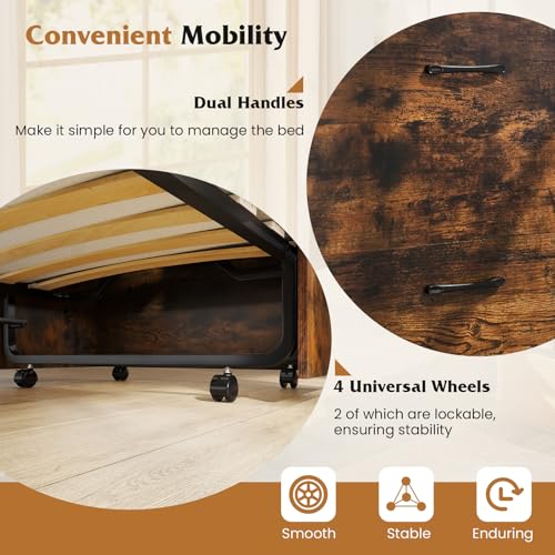 Giantex Murphy Bed Cabinet with Mattress Included, 74" x 31" Cot Size Fold Out Bed with Storage & Lockable Wheels, Metal Frame, 2 in 1 Roll Away Bed with Mattresses for Adults Guests Giantex