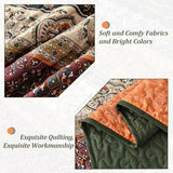 WONGS BEDDING Boho King Quilt Set, Green and Orange Bohemian Quilt Bedding Set, Fall Lightweight Bed Decor Bedspread for All Season Reversible Microfiber Coverlet Bedding Set 103"x90"(3 Pieces) WONGS BEDDING