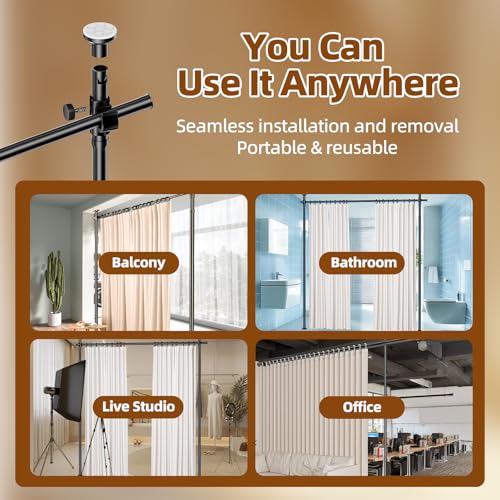 Room Divider No Drilling Curtain Rod Wall Divider for Room Separation, 4-10ft(H) 28-70inch(W) Adjustable,Heavy Duty Floor to Ceiling Portable Hanging Wall Divider for Space Partitions,Black Daurore paw