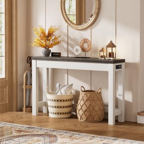 Cyclysio 47" Console Tables for Entryway, Narrow Console Tables for Living Room, Behind Couch Table, Sturdy Wood Support Hallway Table with 3AC+2USB Charging‌ Station, Oak Cyclysio