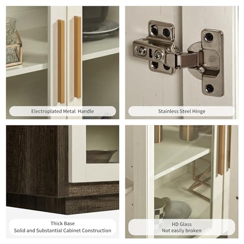 LUXOAK Sideboard Buffet Cabinet with Storage,64" Kitchen Sideboard with LED Light,Modern Wood Glass-Buffet Cabinet for Dinning Room,Kitchen,Hallway,and Living Room,White&Grey LUXOAK