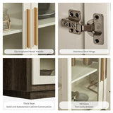 LUXOAK Sideboard Buffet Cabinet with Storage,64" Kitchen Sideboard with LED Light,Modern Wood Glass-Buffet Cabinet for Dinning Room,Kitchen,Hallway,and Living Room,White&Grey LUXOAK