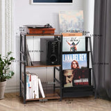 HYCFYJR Record Player Stand, 3-Tier Vinyl Record Storage, Turntable Stand with Now Playing Holder, Vinyl Display for Living Room, Rustic Brown HYCFYJR