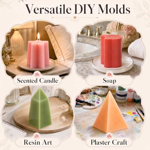Defresit 13 Pcs Reusable Candle Molds for Candle Making, Cylinder Star Moon Cloud Cat Shapes, DIY Moldes para Velas, Silicone Mold Making Kit for Beginners, Soap & Resin Craft Kit, Mother’s Day Gift