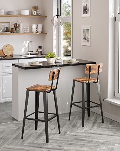 VASAGLE Industrial Style Set of 2 Backed Bar Stools with Steel Frame in Rustic Brown and Black VASAGLE
