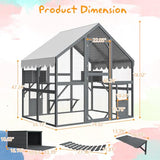 YOPTO 28ft² Large Outdoor Cat House, Luxury Wooden Walk-in Catio Enclosure with 2 Doors & 2 Hiding Houses, Escape-Proof Locks + Waterproof Roof - Customizable Multi-Cat Playpen (Gray) YOPTO