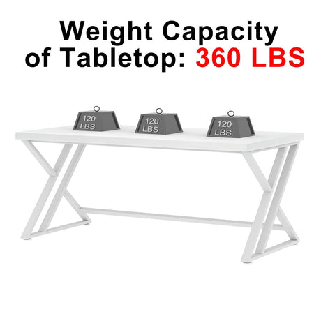 LVB Modern White Computer Desk, Long Industrial Home Office Desk for Student, Large Metal Wood Writing Study Work Desk, Farmhouse Executive Gaming Computer Table for Bedroom Living Room, White, 60 in LVB