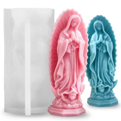 Religious Virgin Mary Statue Silicone Mold Virgin Mary Candle Molds for Candle Making Supplies Wax Tools Virgen Maria Candle Mold Silicone Molds for Resin Concrete Plaster Epoxy Molds Home Decor RUIYDZ