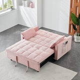 KEIKI Full Size Futon, 3 in 1 Convertible Sleeper with Reclining Backrest, Toss Pillows and Pockets, Small Velvet Loveseat Lounge, Pull-Out for Living Room, Pink KEIKI
