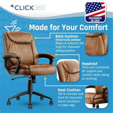 Click365 Transform 1.0 Extra Comfort Ergonomic Mid Back Desk Chair, with Padded armrests, Adjustable-Height, Tilt, Lumbar Support, Bonded Leather, Cognac Click365