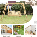 EPICOZY 2-Seat Porch Swing, Wooden Log Patio Swing Chair Bench with Stand, Rustic Hardwood Swing Chair with Curved Back, Wood Seating Porch Swings for Outside Yard, Garden, Deck, Poolside, Natural EPICOZY