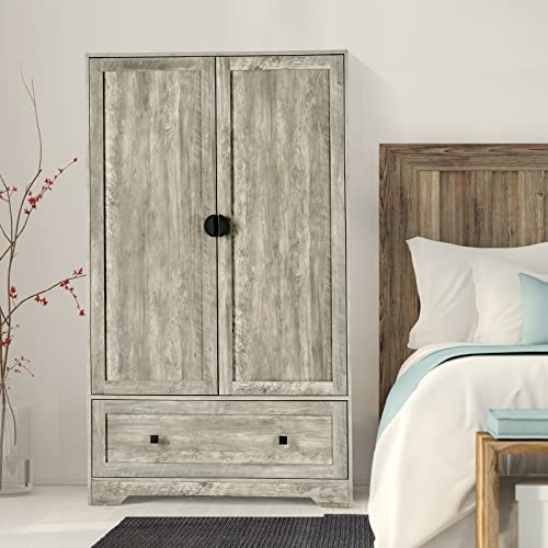 VINGLI Wide Armoire Wardrobe Closet with Hanging Rod, Adjustable Shelves and Drawer, Freestanding Wardrobe Closet with Doors, Bedroom Armoires and Wardrobes, Rustic Grey VINGLI