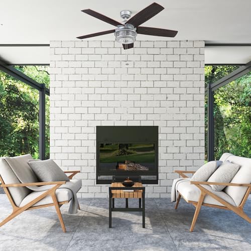 Honeywell Ceiling Fans Foxhaven Farmhouse 52 Inch Ceiling Fan with Light, Outdoor Fan/Indoor Dual-Mount LED Ceiling Fan, 5 Blades, Ebony and Silver Oak Blade Finish Options, Galvanized (51631-01) Honeywell Ceiling Fans