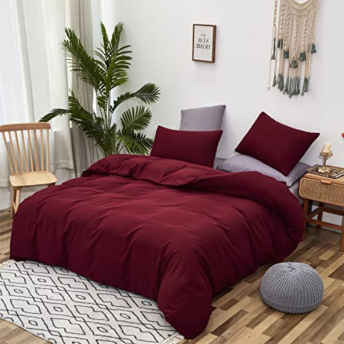 Luxlovery Burgundy Comforter Set Dark Red Bedding Set Full Maroon Marsala Wine Red Solid Soft Breathable Claret Blanket Quilts Maroon Comforter Set Women Girls Luxlovery